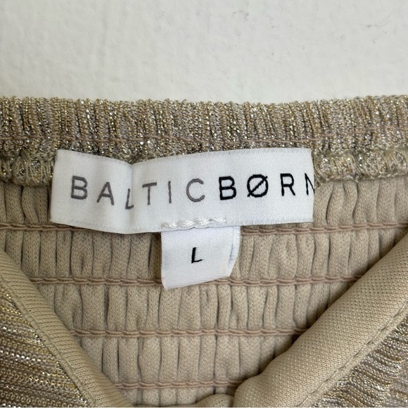 BALTIC BORN Athena Pleated V-Neck Maxi Dress Champagne Gold Metallic Size L - Picture 7 of 17